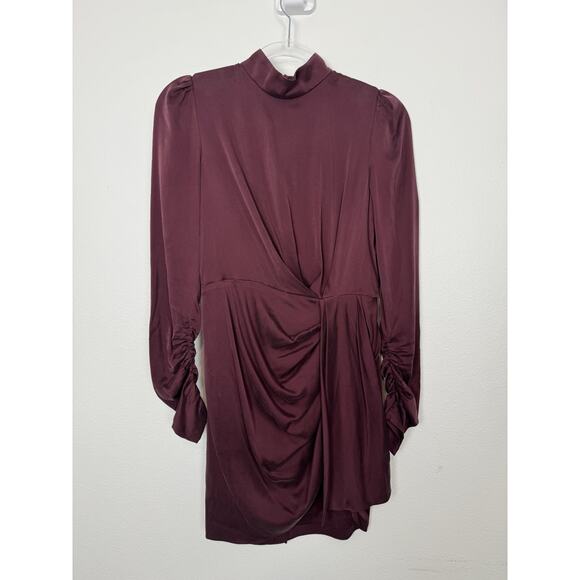 Zimmermann Espionage Dress Stretch-Silk Mini Draped Long Sleeve Burgundy Sz 1 Zimmermann Espionage Dress Stretch-Silk Mini Draped Long Sleeve Burgundy Sz 1